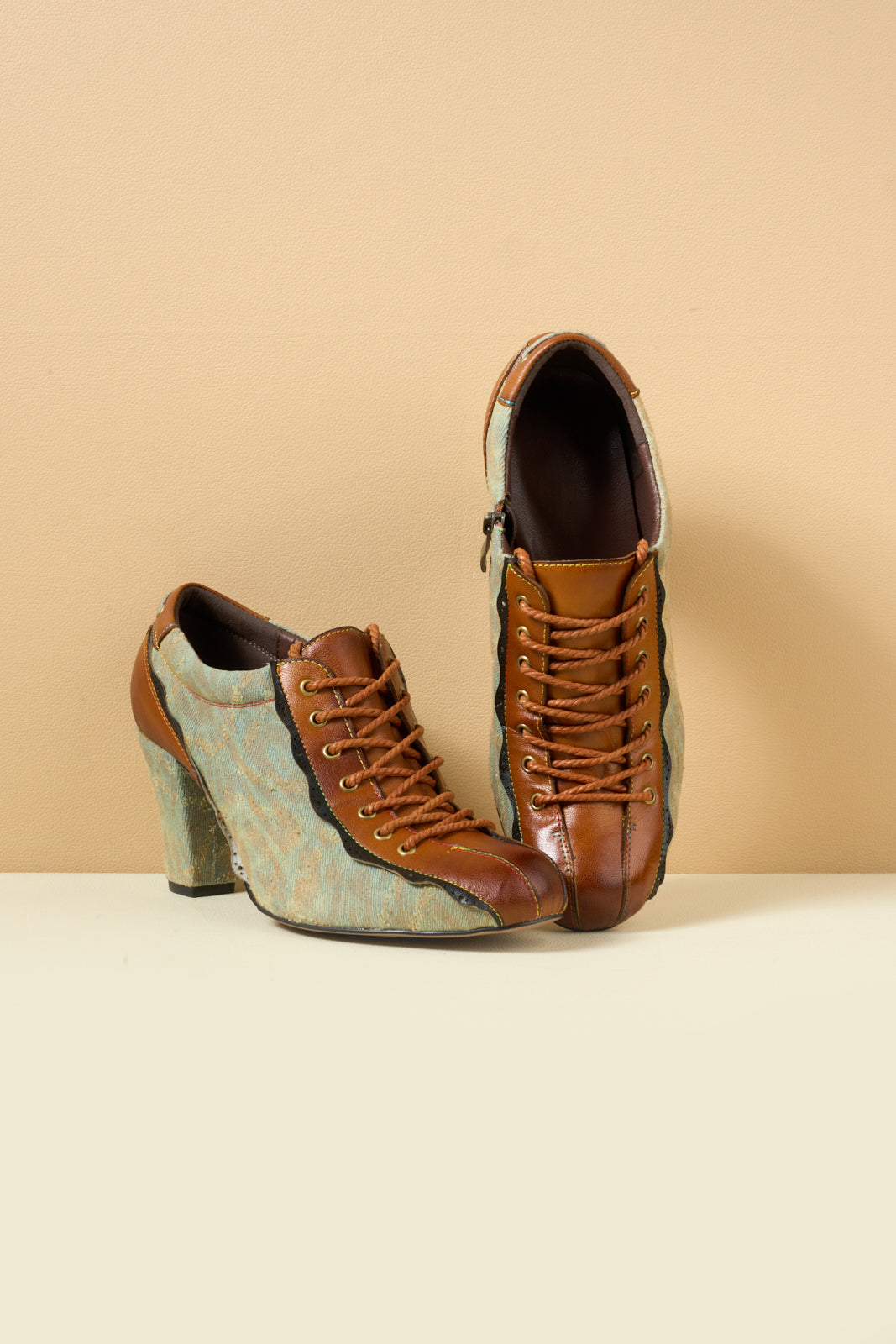 Vicconfy | Meye Vintage Canvas Rips Leather Brogues