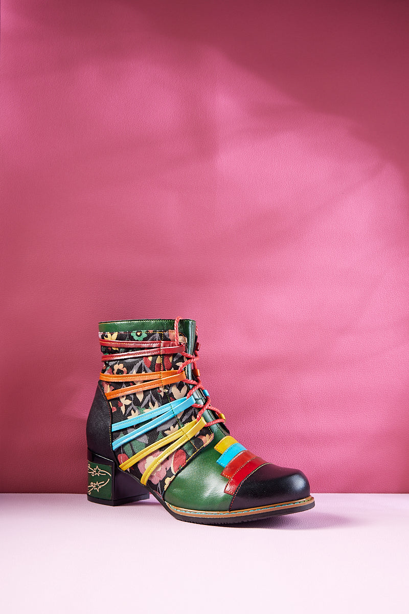 Vicconfy | Desert Express Floral Leather Combat Boots