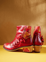 Vicconfy | Naomie Rose Embossed Floral Leather Combat Boots