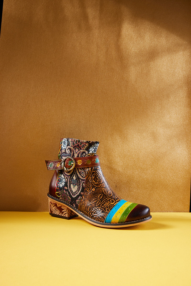 Vicconfy | Morrison Rose Embossed Leather Combat Boots
