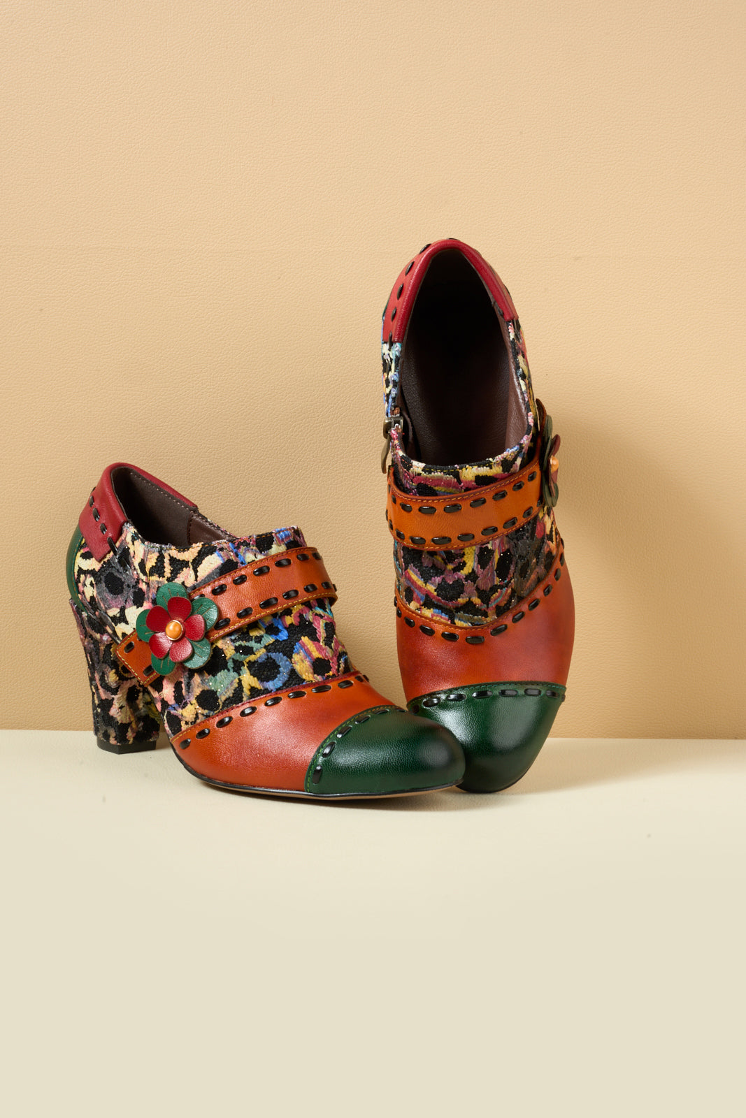 Vicconfy | Renay Canvas Jacquard Leather Pump Brogues