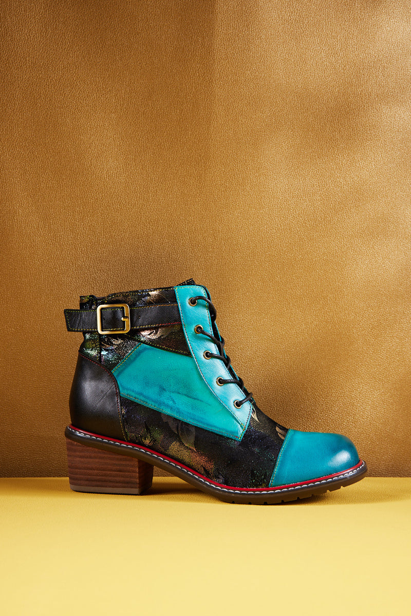 Vicconfy | Macie Glam Floral Leather Ankle Boots