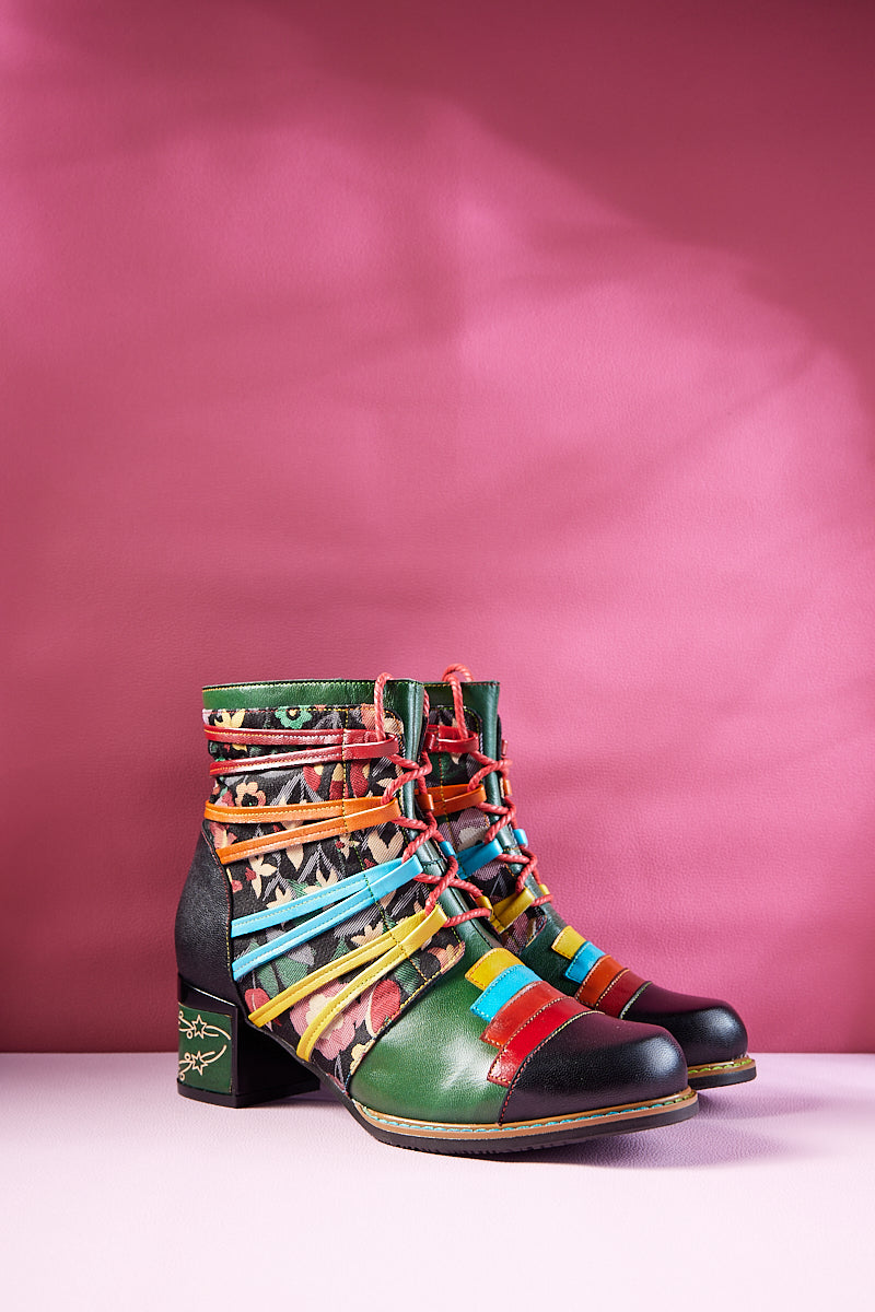Vicconfy | Desert Express Floral Leather Combat Boots