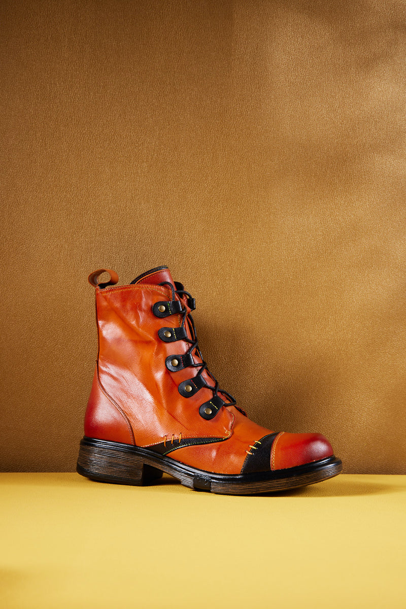 Vicconfy | Pumpkin Stepper Leather Combat Boots