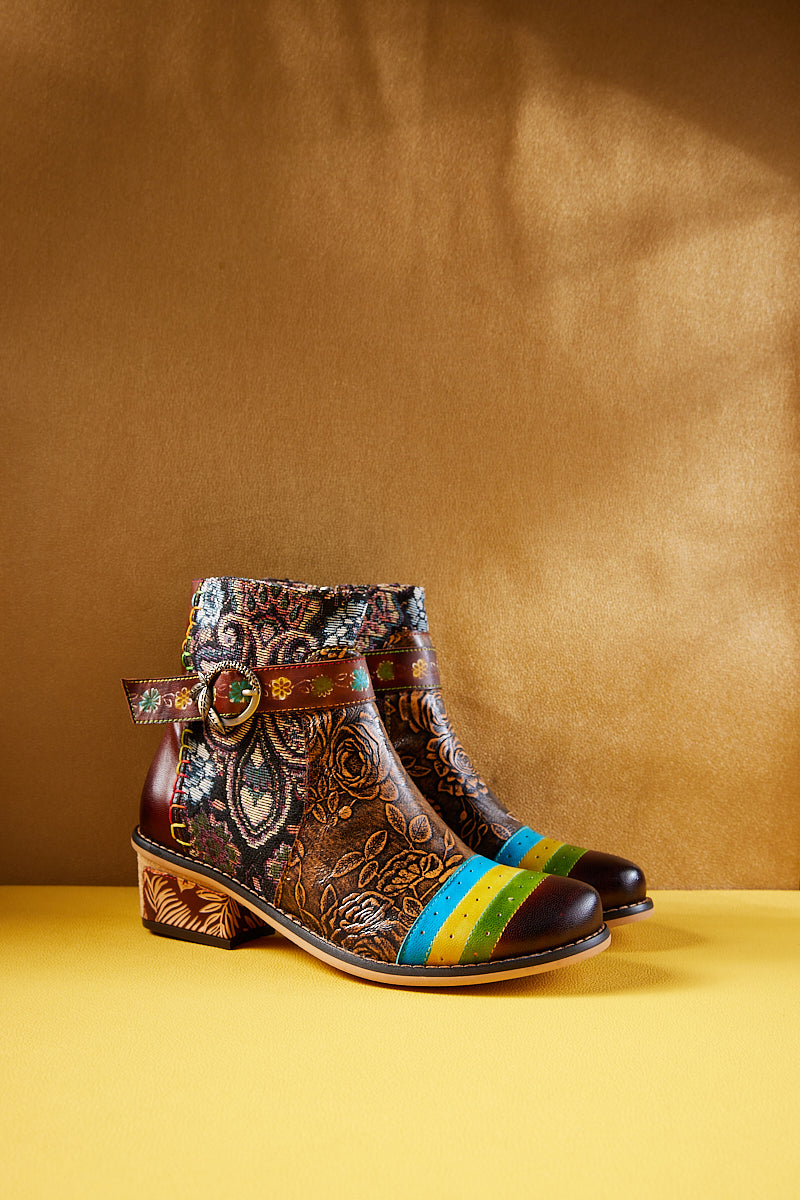 Vicconfy | Morrison Rose Embossed Leather Combat Boots
