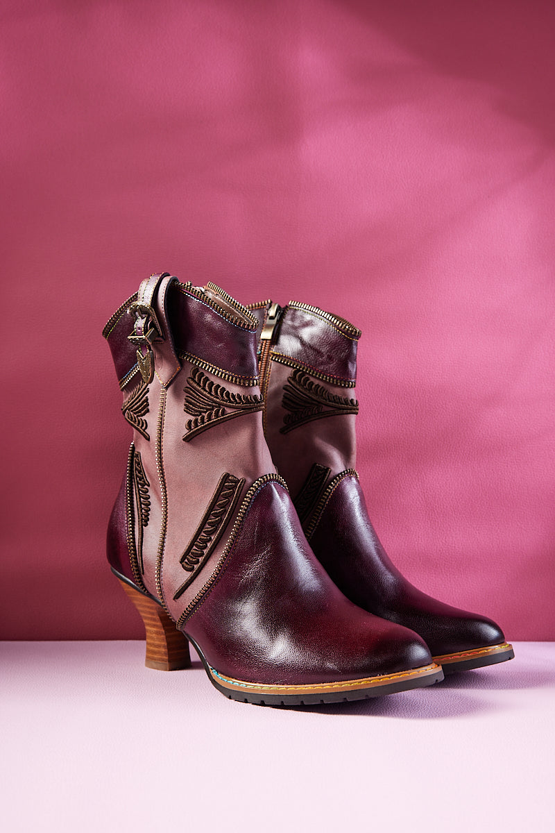 Vicconfy | Bassett Embroidered Leather Ankle Boots