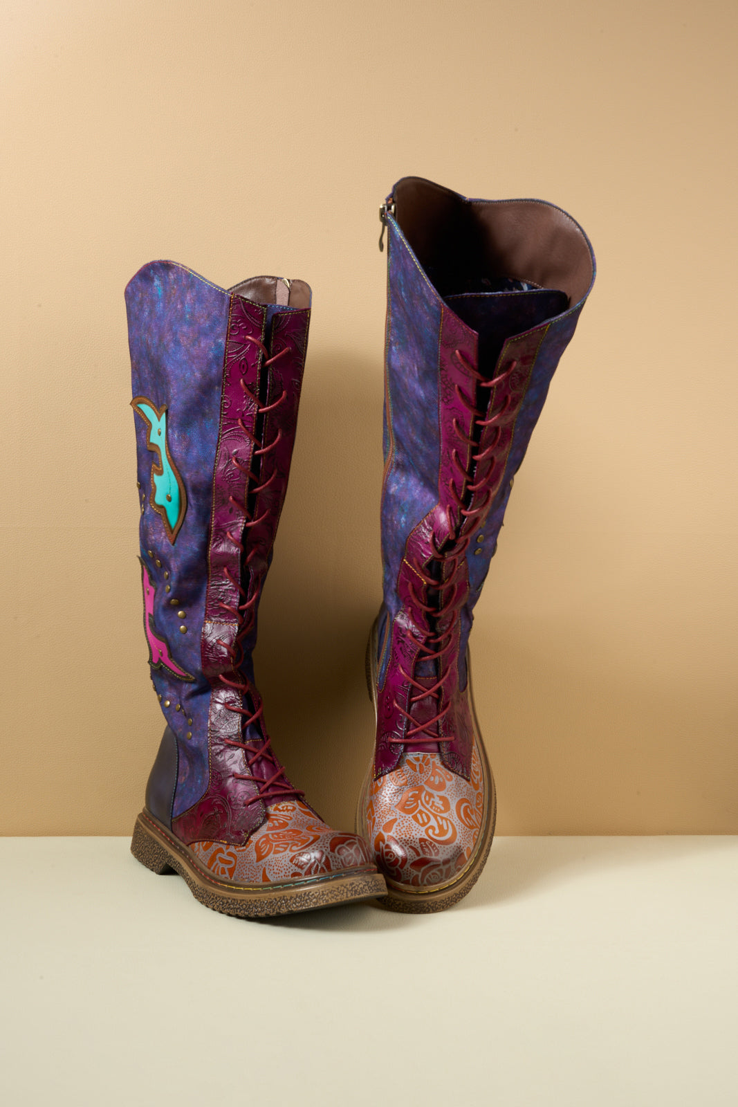 Vicconfy | Full of Whimsy Floral Embossed Leather Knee-High Boots