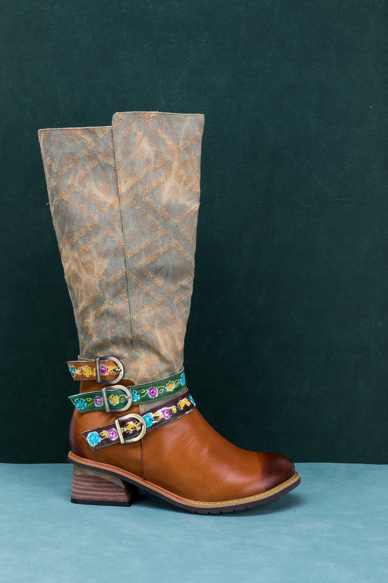 Vicconfy | TRI-STRAP CANVAS LEATHER KNEE HIGH BOOT