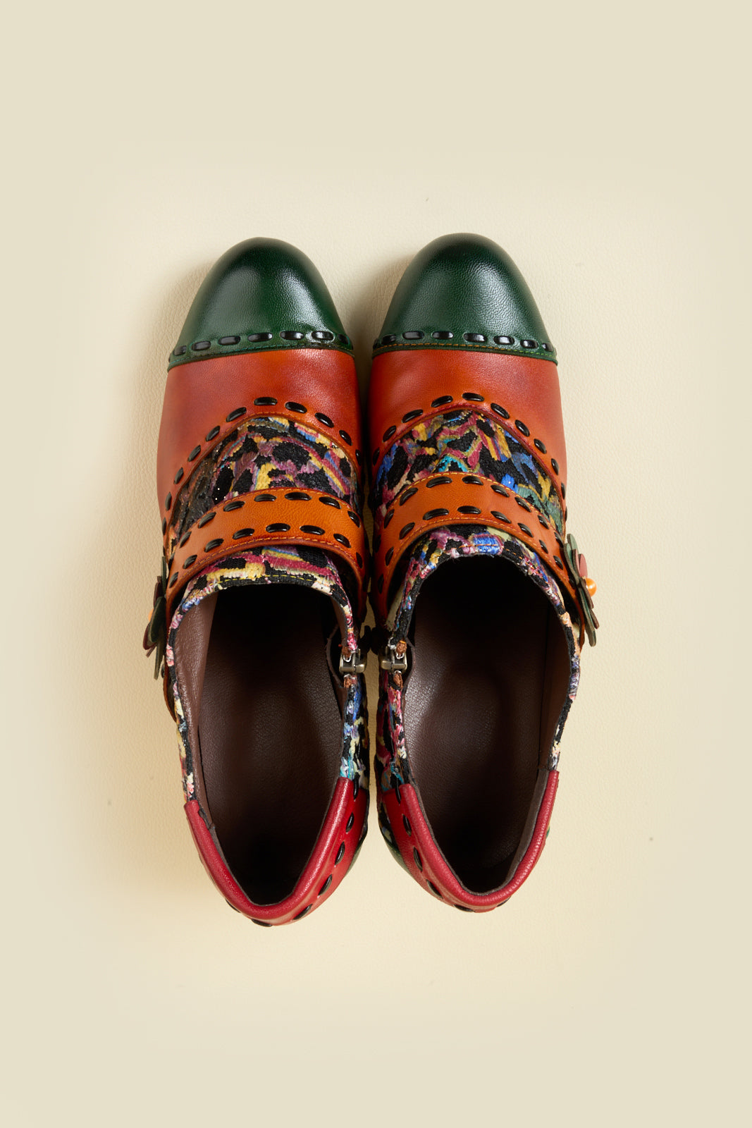 Vicconfy | Renay Canvas Jacquard Leather Pump Brogues