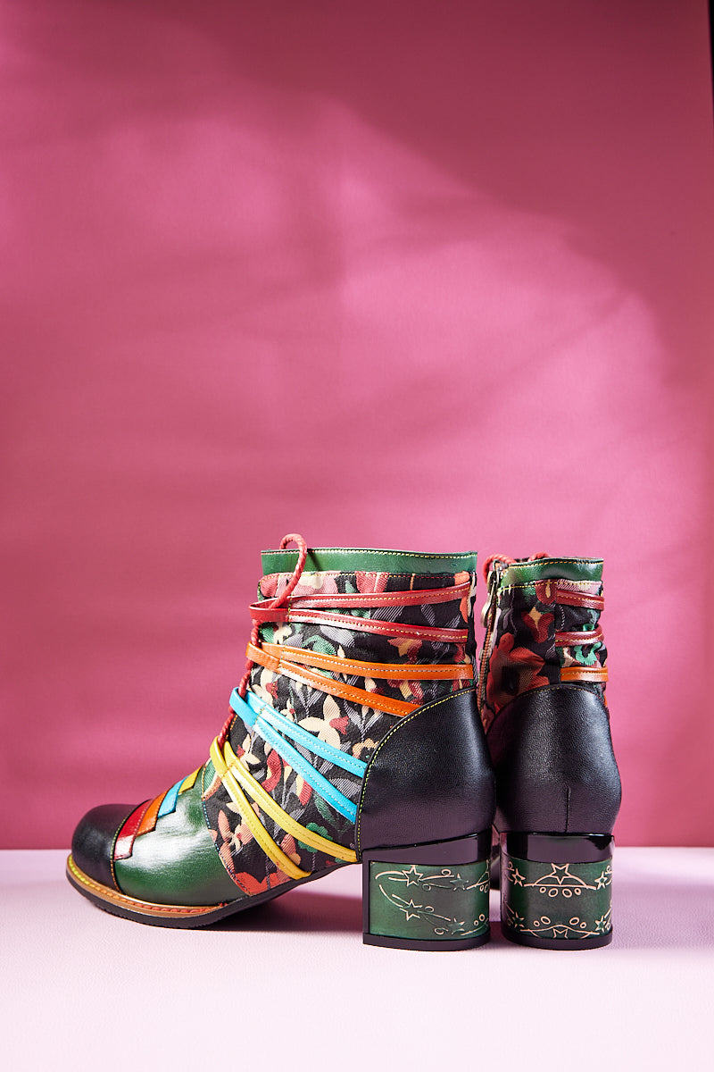 Vicconfy | Desert Express Floral Leather Combat Boots