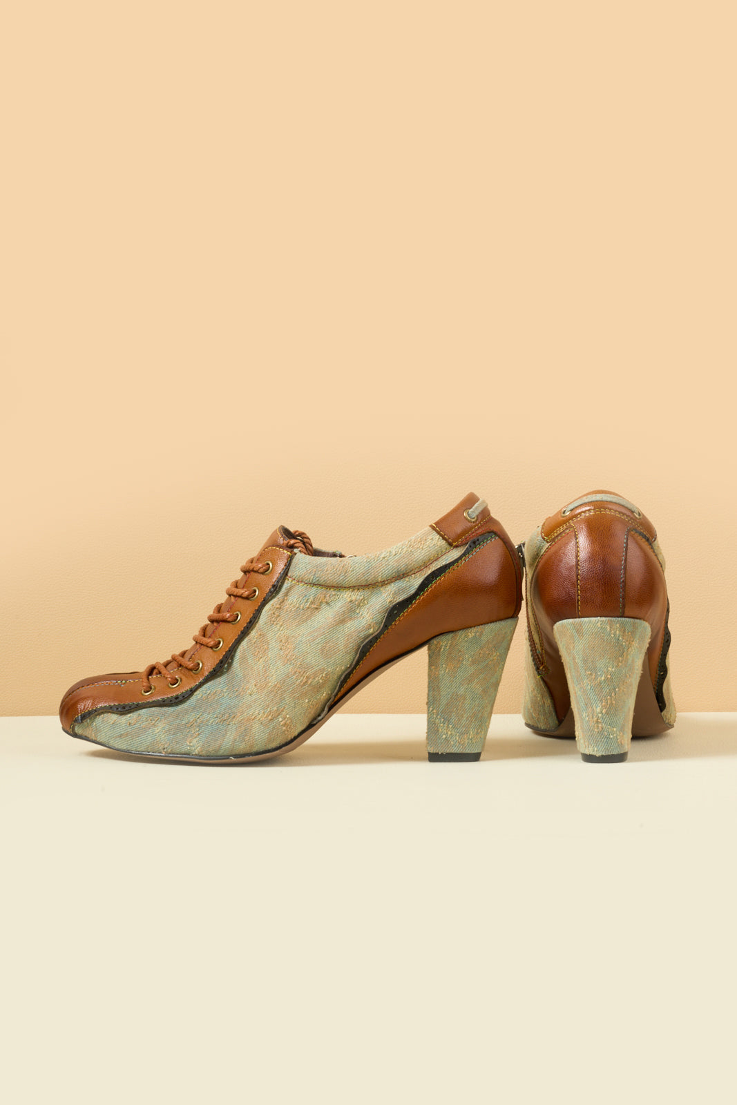 Vicconfy | Meye Vintage Canvas Rips Leather Brogues