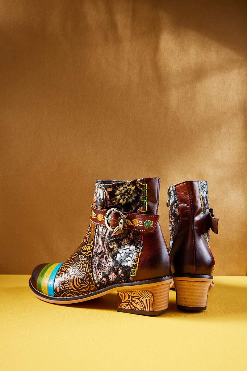 Vicconfy | Morrison Rose Embossed Leather Combat Boots