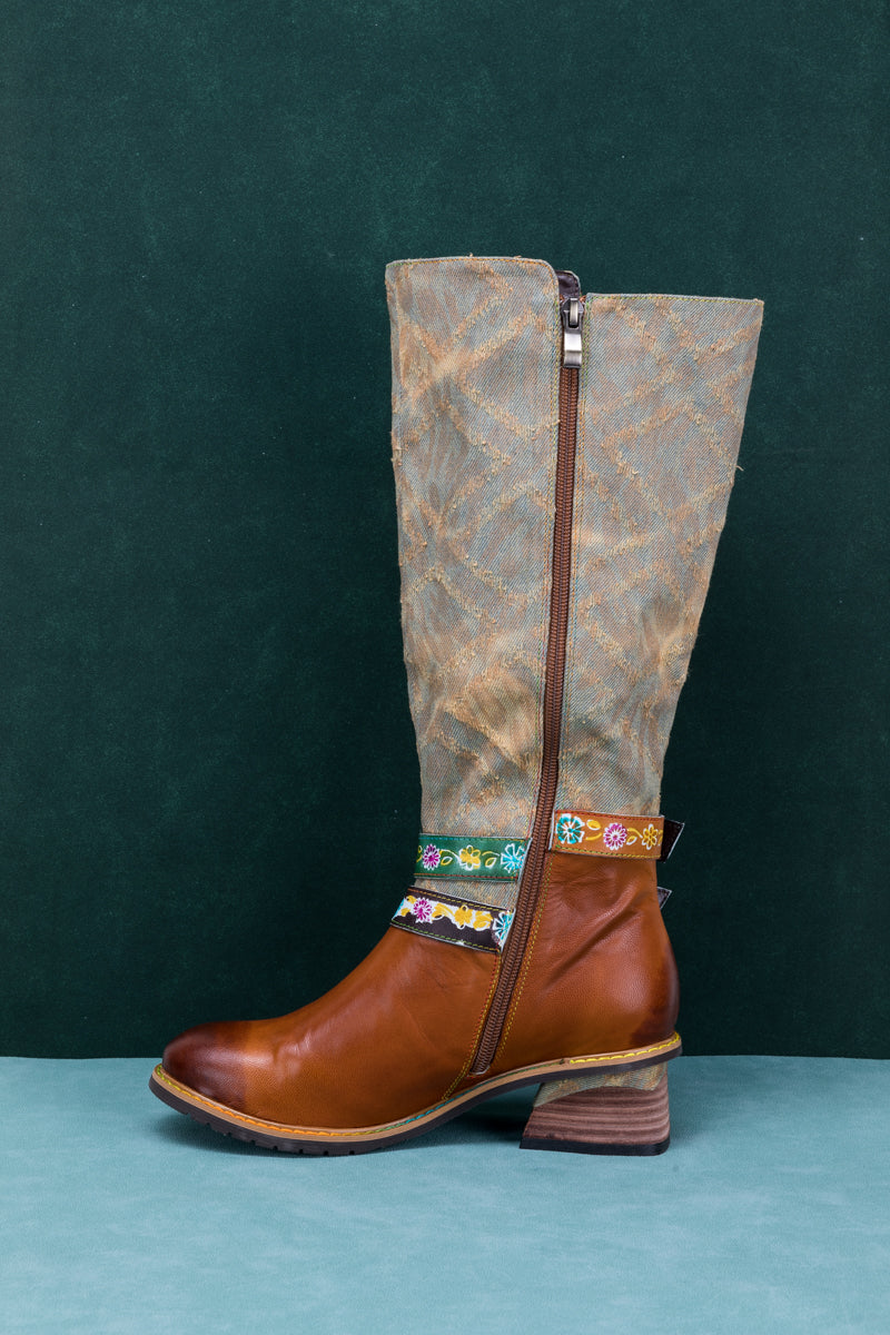 Vicconfy | TRI-STRAP CANVAS LEATHER KNEE HIGH BOOT