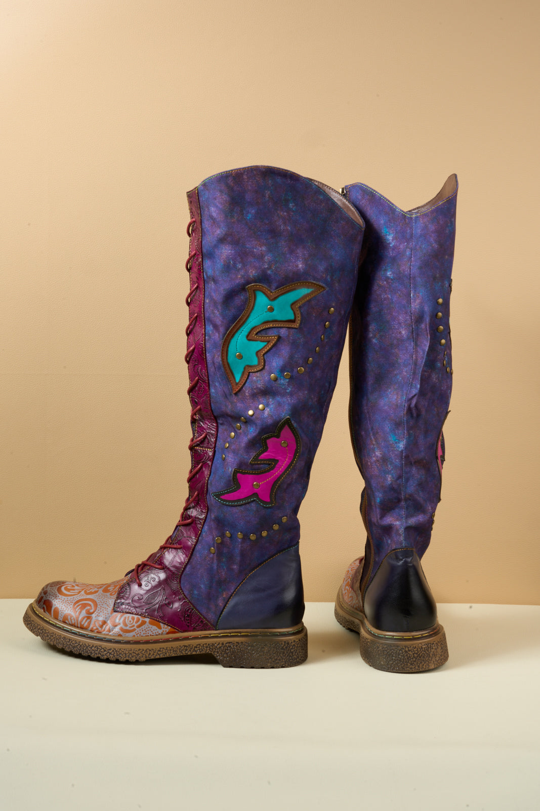 Vicconfy | Full of Whimsy Floral Embossed Leather Knee-High Boots