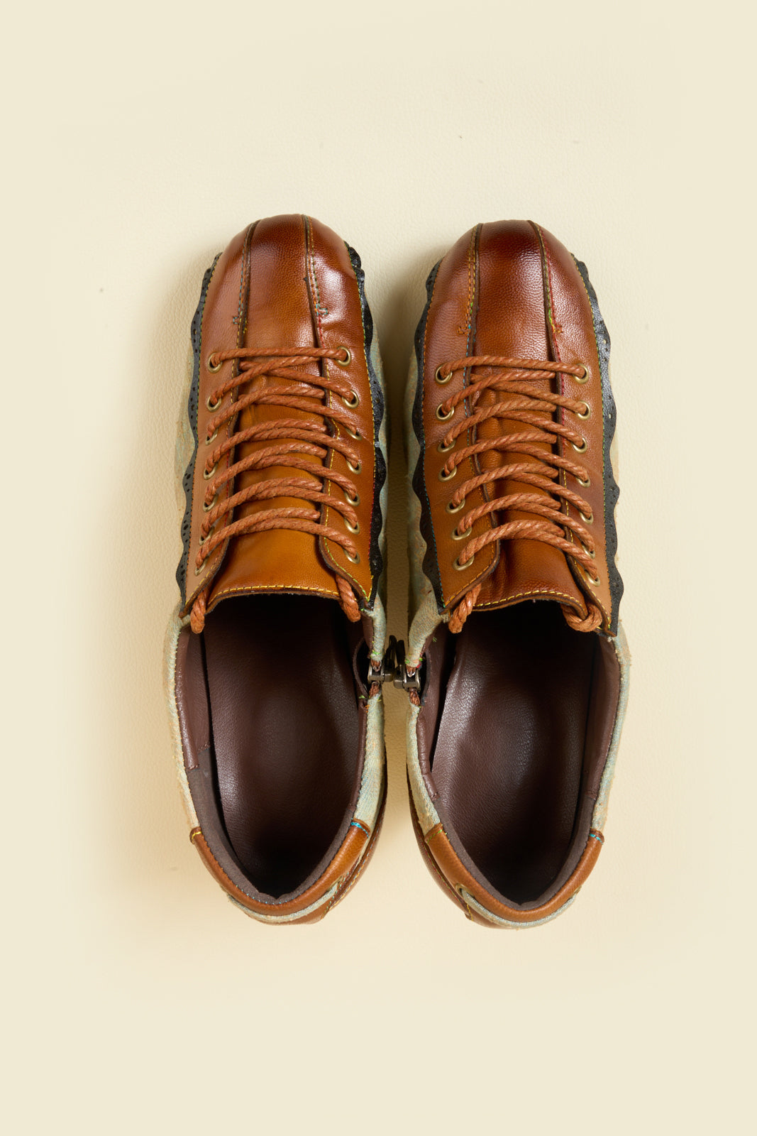 Vicconfy | Meye Vintage Canvas Rips Leather Brogues