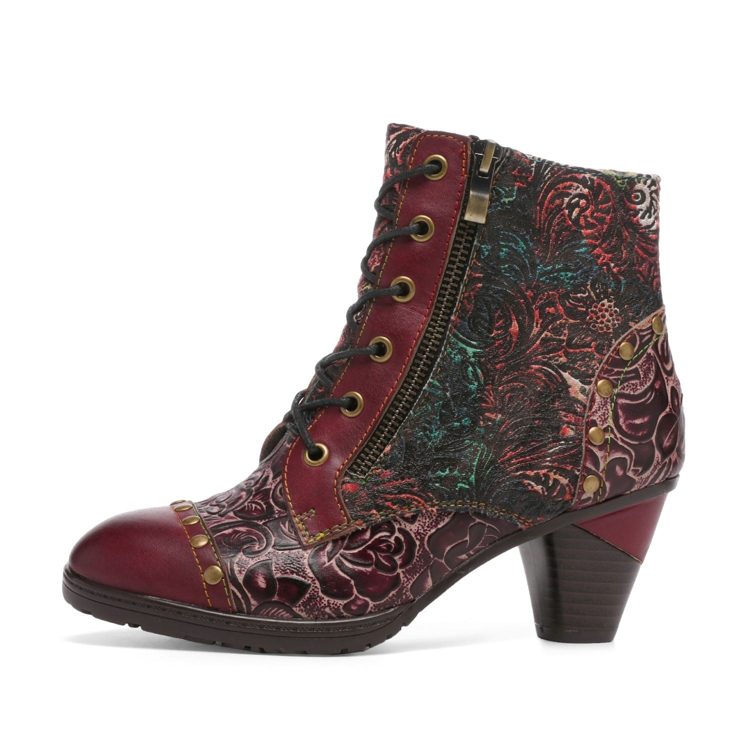 Vicconfy Retro Handmade Leather Patchwork Ankle Boots