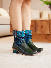 Vicconfy | Zandra Floral Embossed Leather Ankle Boots