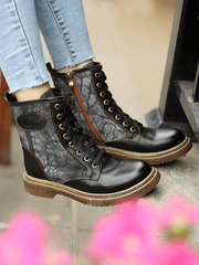Vicconfy | Tie Dye-Contrast Genuine Leather Combat Boots