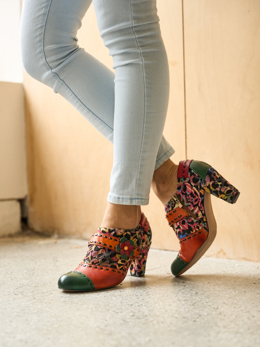 Vicconfy | Renay Canvas Jacquard Leather Pump Brogues