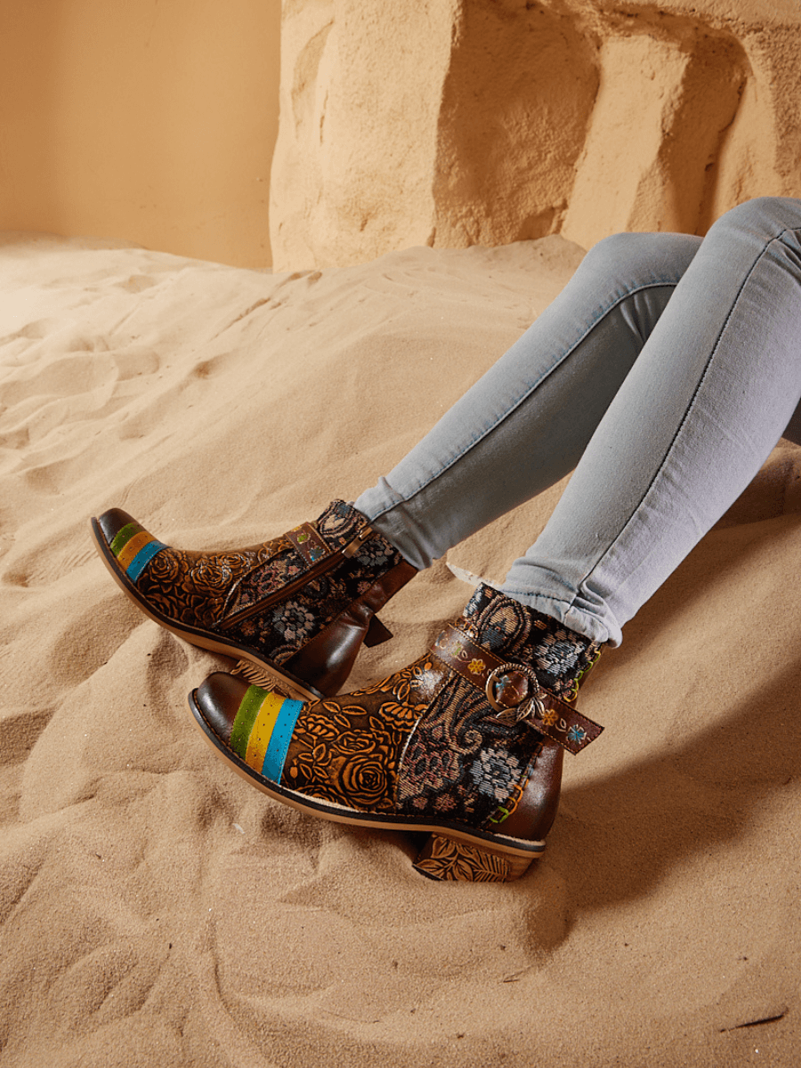 Vicconfy | Morrison Rose Embossed Leather Combat Boots