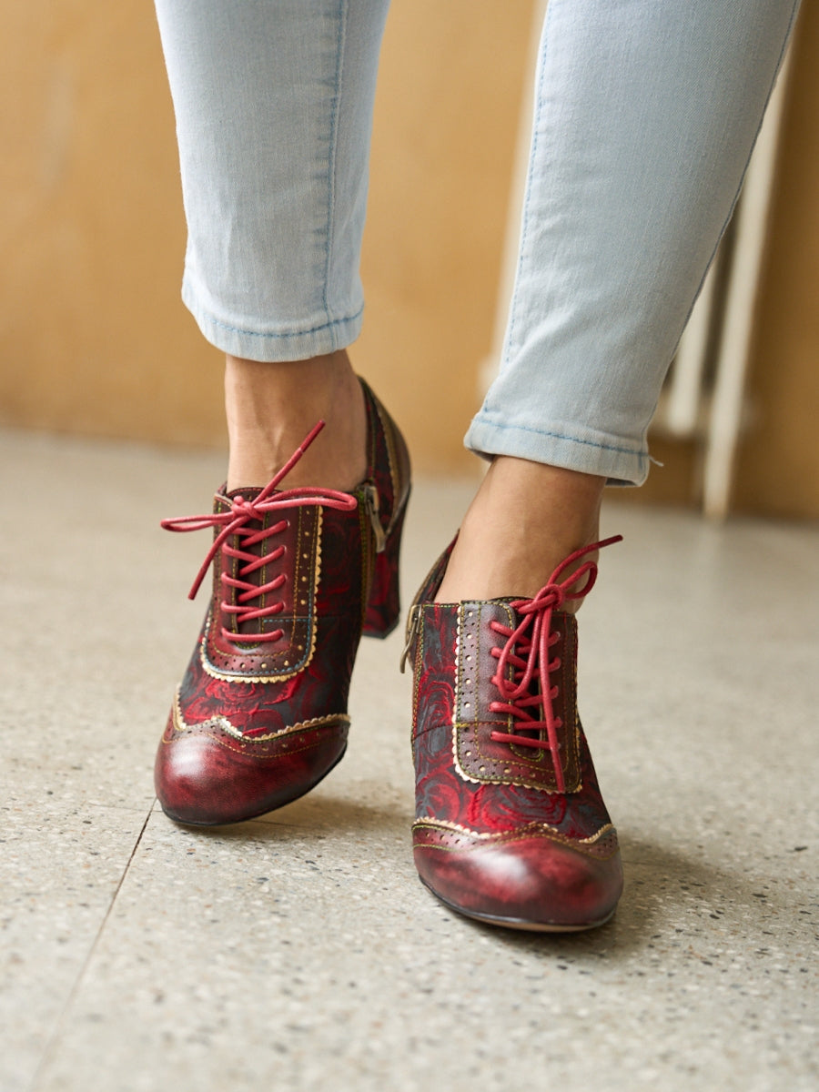 Vicconfy | Send Love Rose Jacquard Leather Oxford