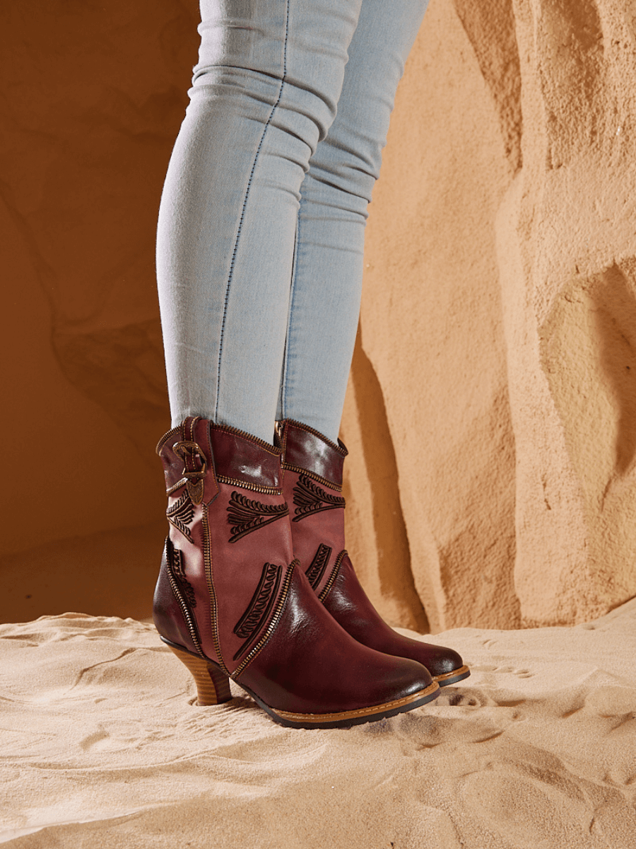 Vicconfy | Bassett Embroidered Leather Ankle Boots