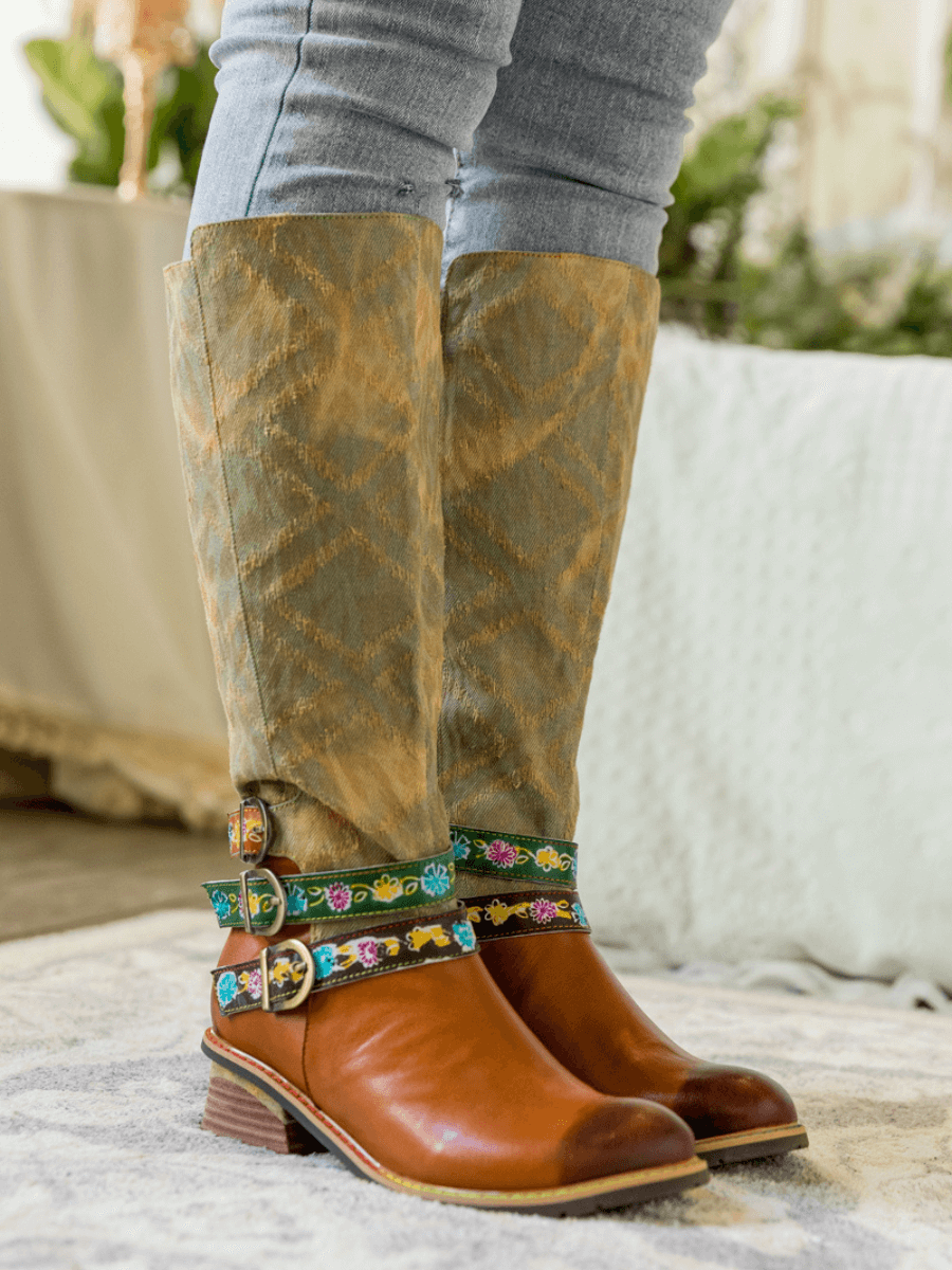 Vicconfy | TRI-STRAP CANVAS LEATHER KNEE HIGH BOOT