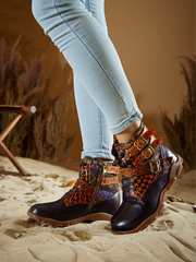 Vicconfy | Nichols Floral Embossed Leather Combat Boots