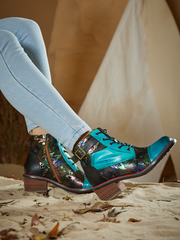 Vicconfy | Macie Glam Floral Leather Ankle Boots