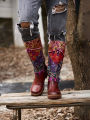 Vicconfy | Daylen Floral Embroidery Leather Knee-High Boots
