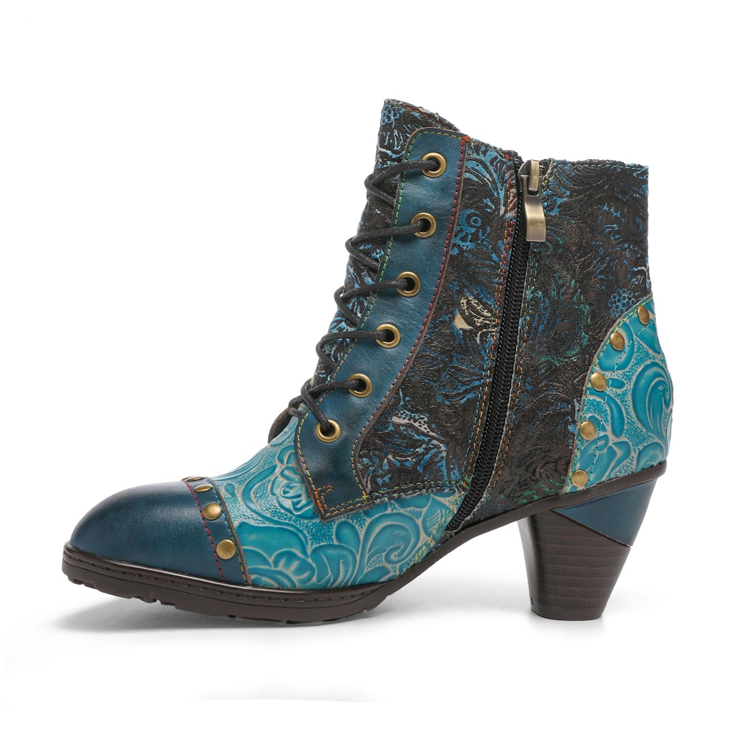 Vicconfy Retro Handmade Leather Patchwork Ankle Boots