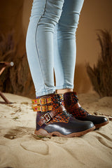 Vicconfy | Nichols Floral Embossed Leather Combat Boots