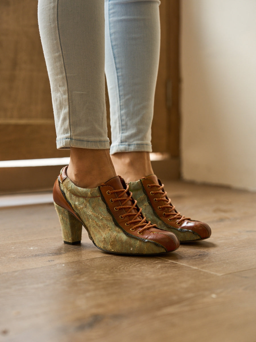 Vicconfy | Meye Vintage Canvas Rips Leather Brogues