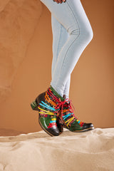 Vicconfy | Desert Express Floral Leather Combat Boots