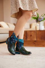 Vicconfy | Zandra Floral Embossed Leather Ankle Boots