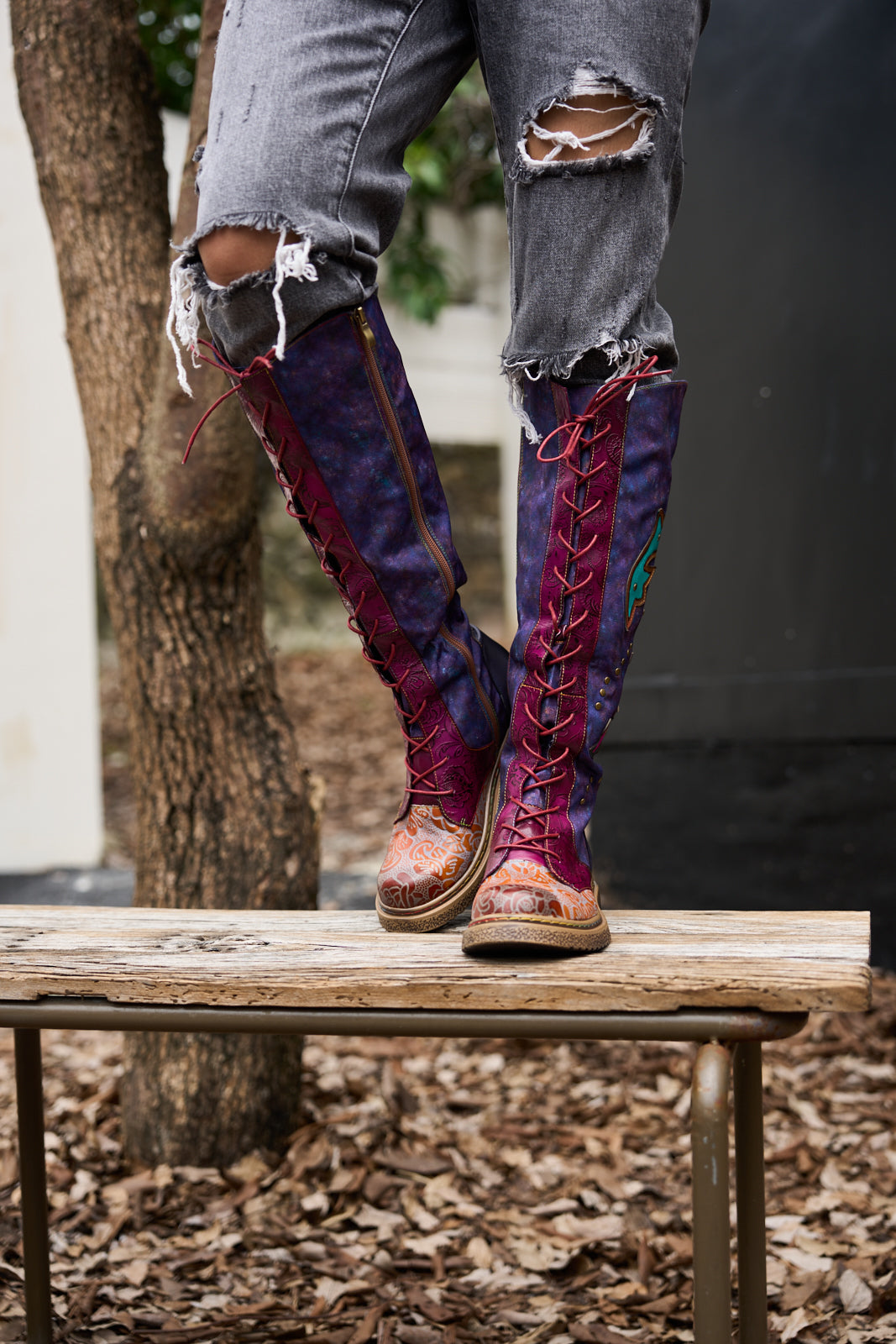 Vicconfy | Full of Whimsy Floral Embossed Leather Knee-High Boots