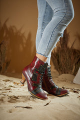 Vicconfy | Felicia Patchwork Leather Kitten Heel Ankle Boots