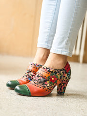 Vicconfy | Renay Canvas Jacquard Leather Pump Brogues