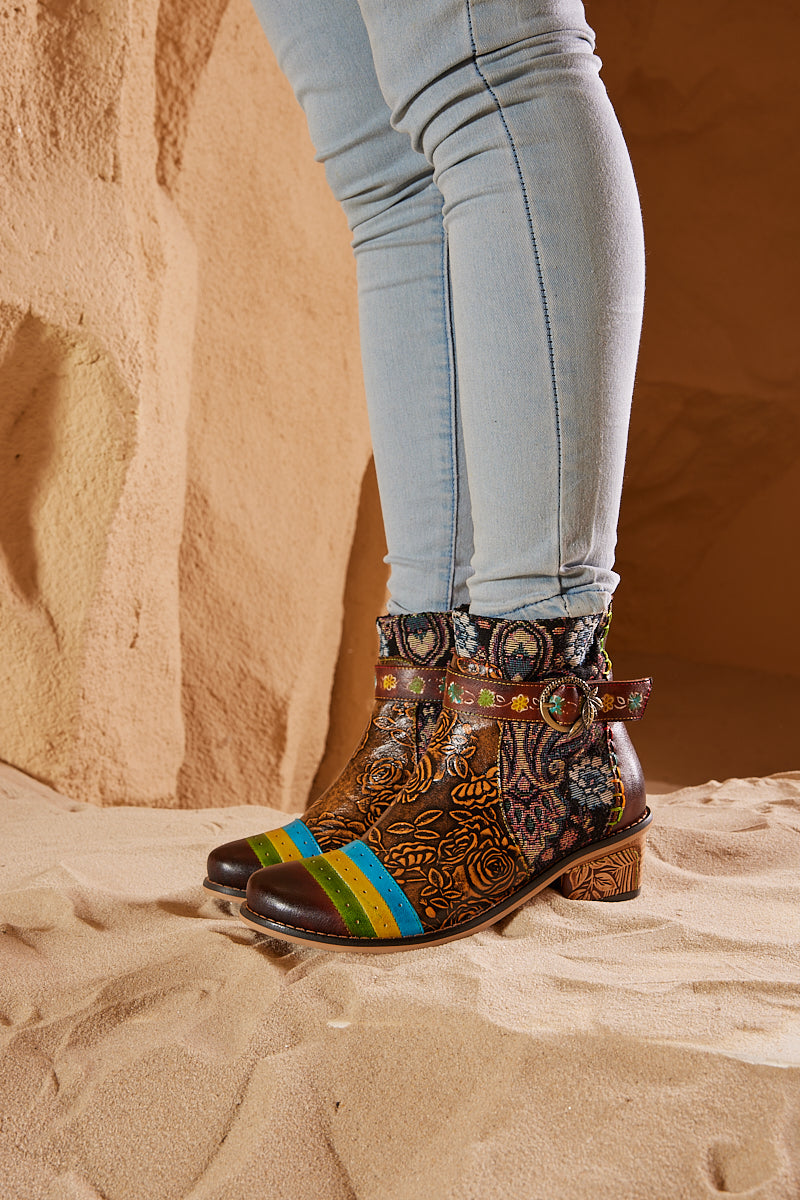 Vicconfy | Morrison Rose Embossed Leather Combat Boots