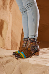 Vicconfy | Morrison Rose Embossed Leather Combat Boots