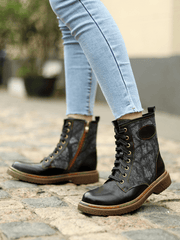 Vicconfy | Tie Dye-Contrast Genuine Leather Combat Boots