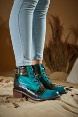 Vicconfy | Macie Glam Floral Leather Ankle Boots