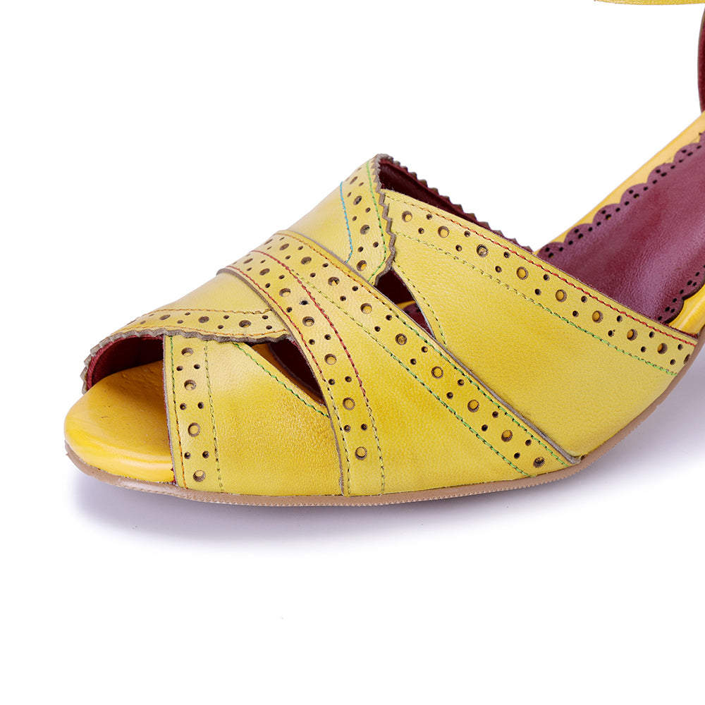 Vicconfy Wrap Embellished Cutout Leather Heeled Sandals