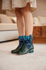 Vicconfy | Zandra Floral Embossed Leather Ankle Boots