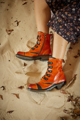 Vicconfy | Pumpkin Stepper Leather Combat Boots