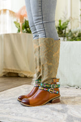 Vicconfy | TRI-STRAP CANVAS LEATHER KNEE HIGH BOOT