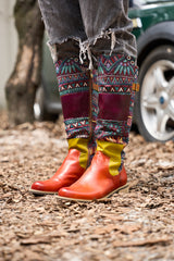Vicconfy | Cozy Up Abstract Embroidered Leather Knee-High Boots