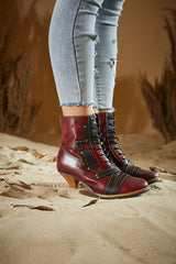 Vicconfy | Felicia Patchwork Leather Kitten Heel Ankle Boots