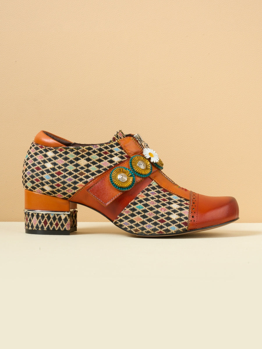 Vicconfy | Angelonia Jacquard Leather Oxford Brogues