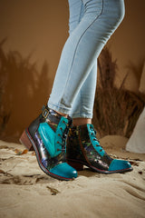 Vicconfy | Macie Glam Floral Leather Ankle Boots